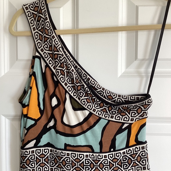 Diane von Furstenberg Silk Jersey One Shoulder Bodycon Midi Dress Graphic Print - Picture 5 of 8